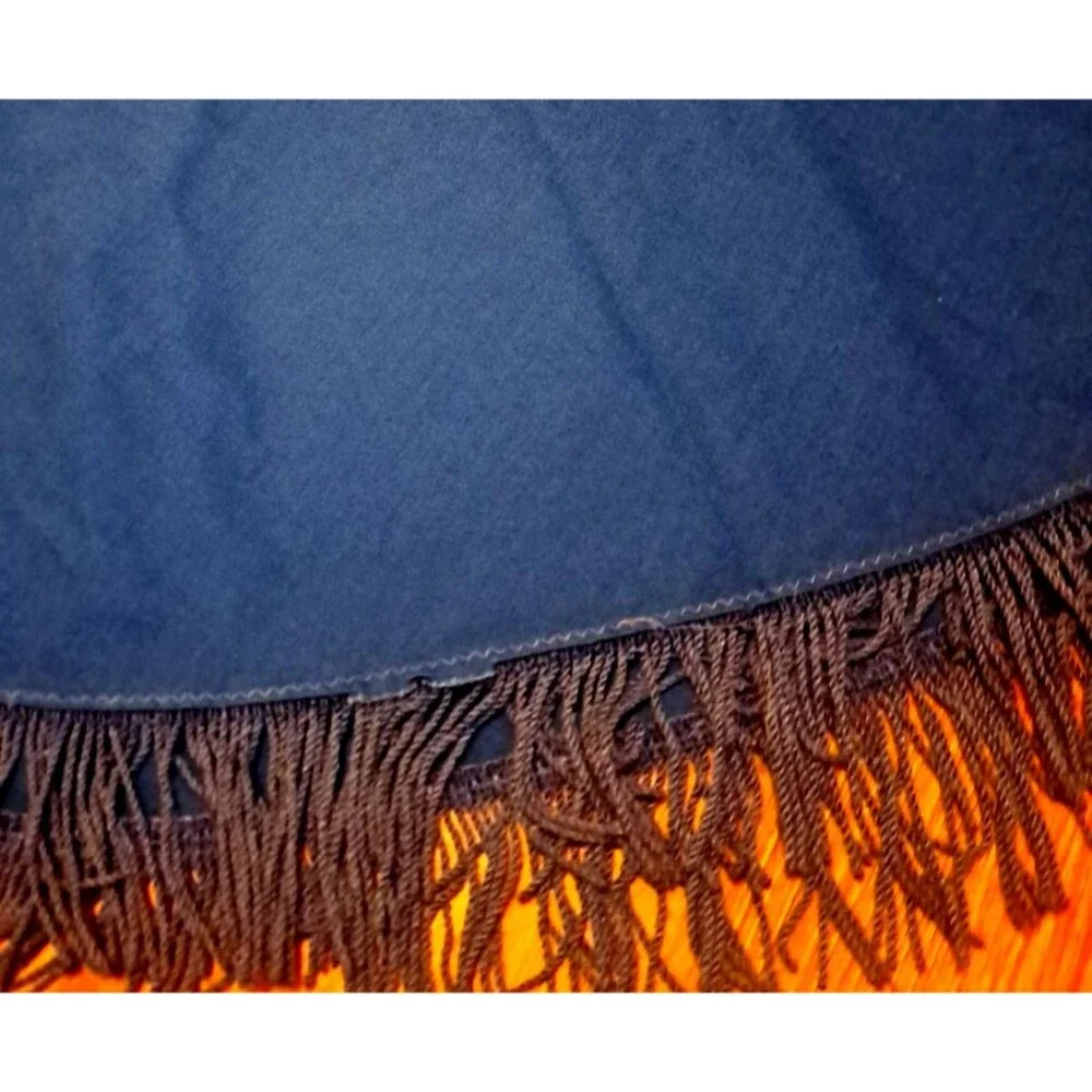 Vintage Round Blue Tablecloth Fringe Retro Large Cottage Boho Cotton Blend 58